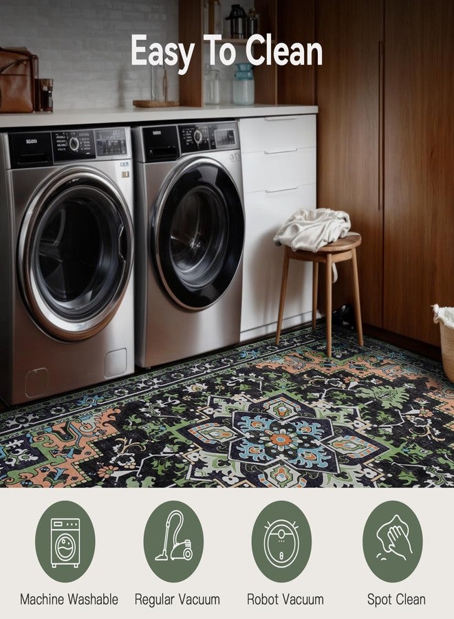 Lofus 5x7 Area Rugs, Vintage Washable Area Rug for Living Room, Floral Boho Area Rugs for Bedroom, Office, Non-Slip Colorful Rug, Traditional Vintage Style, Plush Low-Pile Soft Carpet, Dark Green - Image 4
