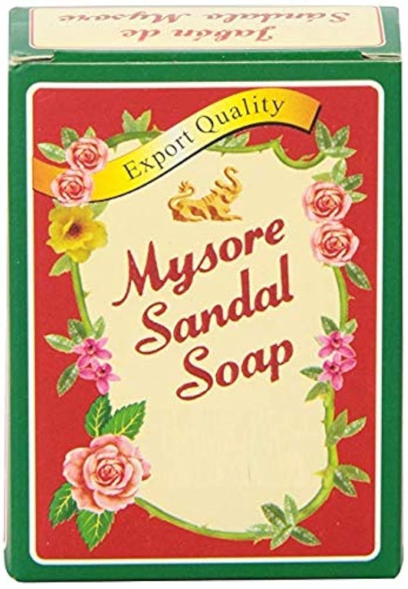 Mysore Sandal صابون استحمام خشب الصندل من ميسور مع زيت خشب الصندل 75 جرام 6 عبوات أعشاب أيورفيدا 6 × 75 جرام 6 × 262 أونصة - Image 1