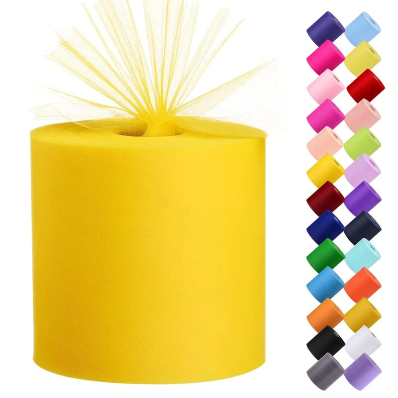 Tulle Fabric Roll 6 by 200 Yards 600FT Tulle Organza Fabric Spool for DIY Tutu Skirt Baby Shower Decor Wedding Backdrop Crafts Birthday Party Supplies Yellow