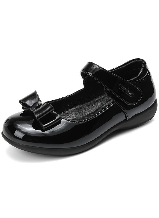 SKY VIEW School Shoes for Girls Mary Jane Uniform Dress Shoes Bow Ballerina Wedding Shiny Leather Upper Girls Shoes Black(Little/Big Kids) - Image 1