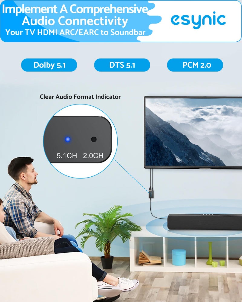 eSynic Professional eARC/ARC to Optical Audio Extractor [Only Work With HDTV & Only for ARC/eARC Interface] Portable 192KHZ eARC/ARC Audio to Optical Adapter From HDTV to Soundbar/HomeTheater [No CEC] - Image 5