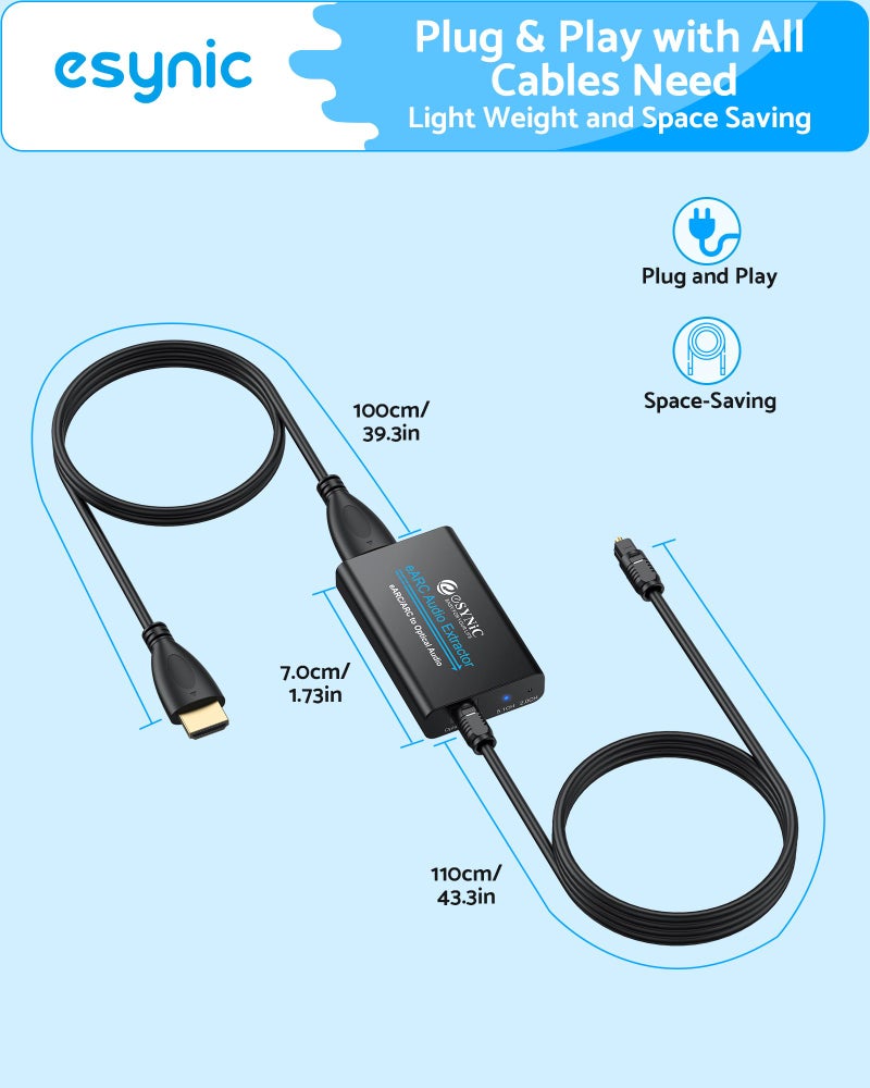 eSynic Professional eARC/ARC to Optical Audio Extractor [Only Work With HDTV & Only for ARC/eARC Interface] Portable 192KHZ eARC/ARC Audio to Optical Adapter From HDTV to Soundbar/HomeTheater [No CEC] - Image 2