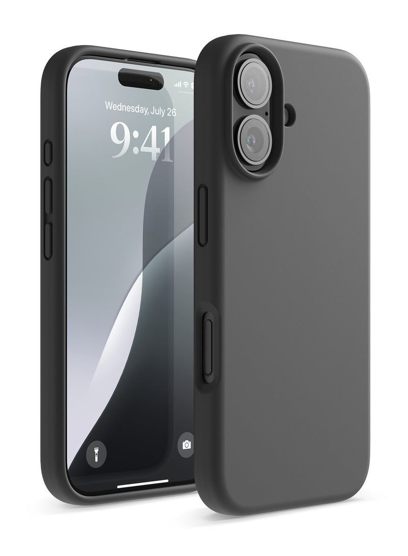 Elago Liquid Silicone for iPhone 16 Case Cover Full Body Protection, Shockproof, Slim, Anti-Scratch Soft Microfiber Lining - Black