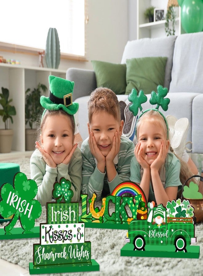 ILUIGGW St Patricks Day Decorations Wooden Shamrock Table Centerpiece, Irish Gnome St Patricks Day Wooden Signs, Saint Patricks Day Table Decorations for Tabletop Home Shelf St Patricks Day Party Decor - Image 2