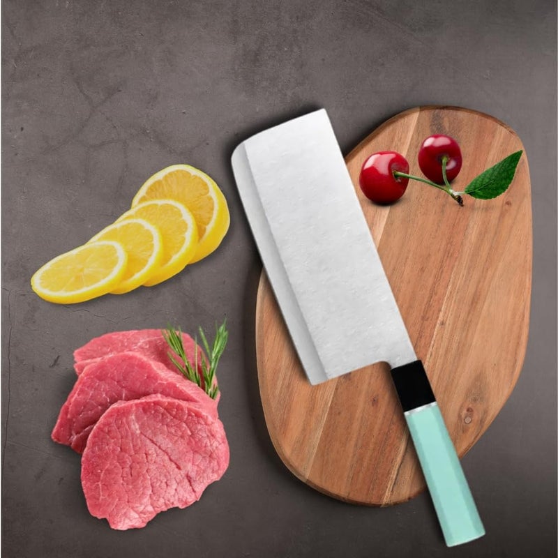 Machado High Carbon Stainless Steel Japanese Hitohira Nakiri Meat Butcher Knife with Octagonal Green Handle Pack of 1 - Image 4