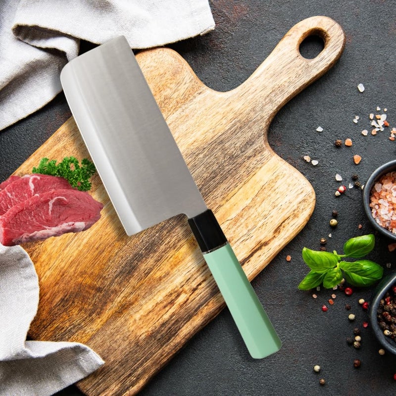 Machado High Carbon Stainless Steel Japanese Hitohira Nakiri Meat Butcher Knife with Octagonal Green Handle Pack of 1 - Image 5
