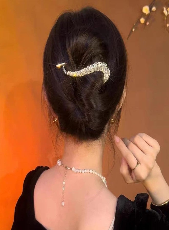 VORSET 1pcs Hair Bun Accessories for Women, Metal Rhinestone Bun Maker for Hair, French Style Hair Bun Clips for Women Stylish Hair Accessories for Medium Thick Hair Gold - Image 4