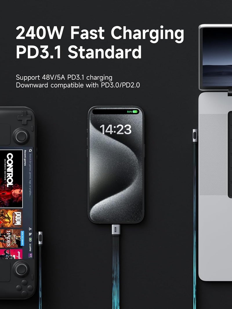 هاجيبس كابل هاجيبيس USB4، نقل بيانات بسرعة 80 جيجابت/ثانية، شحن سريع بقدرة 240 واط من نوع USB-C، كابل قصير USB 4 V2.0 بدقة 8K@60Hz لأجهزة iPhone 17 16 15 Pro Max وiPad Pro وThunderbolt 5/4 (زاوية 90 درجة عمودية، 15 سم) - Image 2