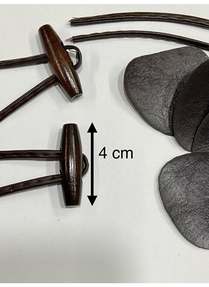 Karan Tuhafiye Karan Haberdashery Leather Brilliant Wooden Shepherd Button / Wooden Brown / Set of 2  - Image 3
