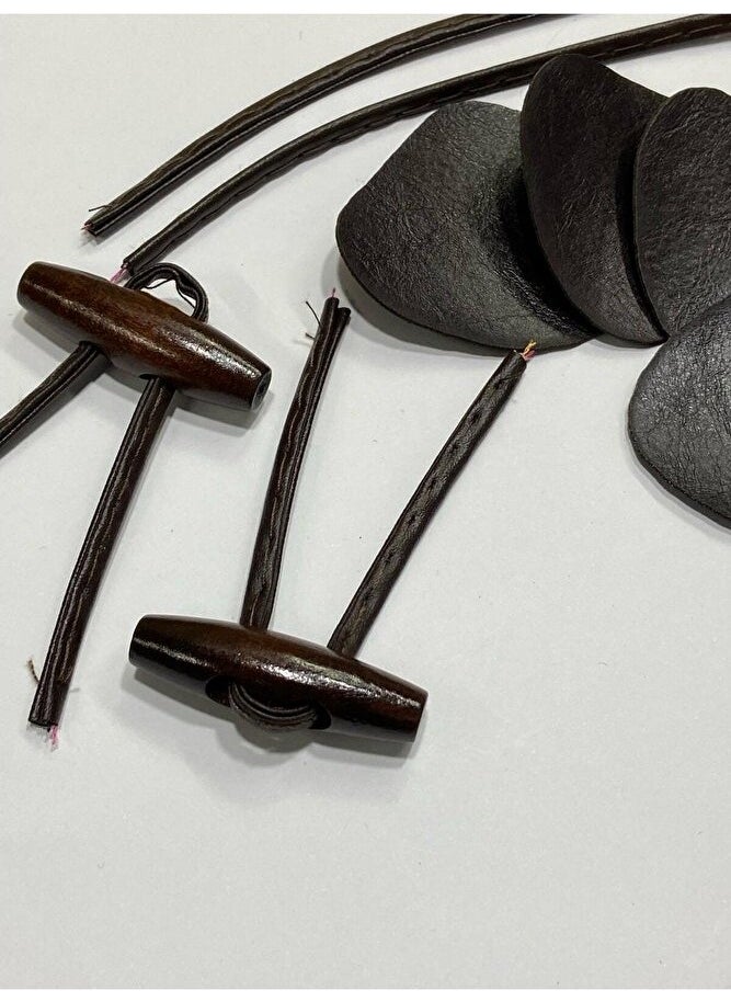 Karan Tuhafiye Karan Haberdashery Leather Brilliant Wooden Shepherd Button / Wooden Brown / Set of 2  - Image 2