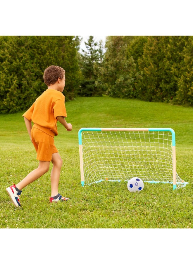 B. Toys Kids Soccer Net And Ball Set, Wooden Frame, Inflatable Ball  - Image 3