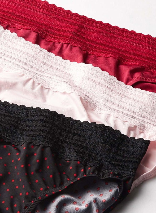 Warner's Women's Blissful Benefits No Muffin Top Micro Hi-Cut Panties with Lace Multipack Underwear, Lk/Sangria/Black W/Ladybug Dot Print, L - Image 3
