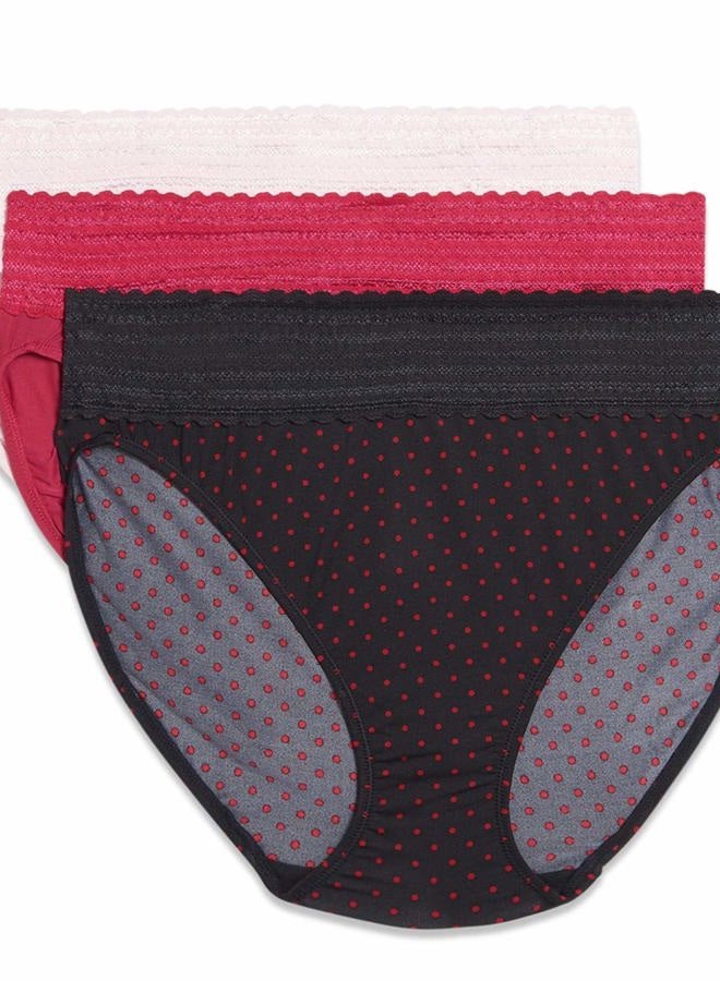 Warner's Women's Blissful Benefits No Muffin Top Micro Hi-Cut Panties with Lace Multipack Underwear, Lk/Sangria/Black W/Ladybug Dot Print, L - Image 1