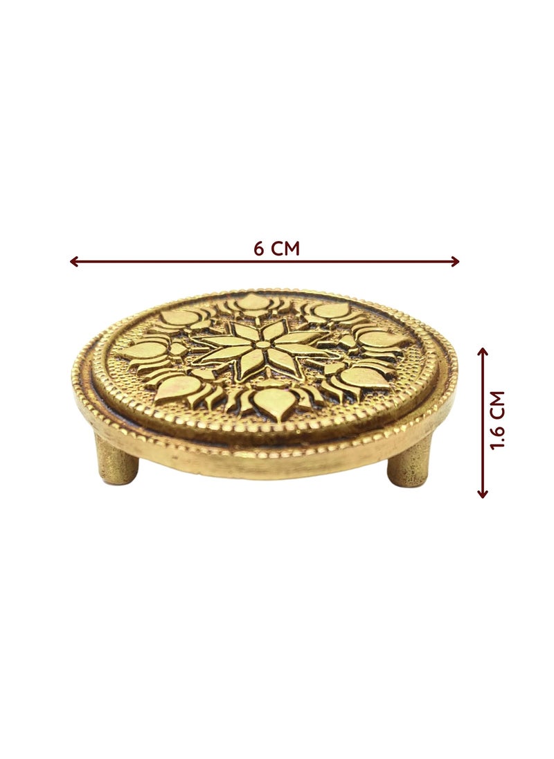 anciently anciently Round Chowki Pooja Chowki Round Round Brass Chowki Brass Gold Colour 1 Piece 6 CM Diameter Religious  - Image 4