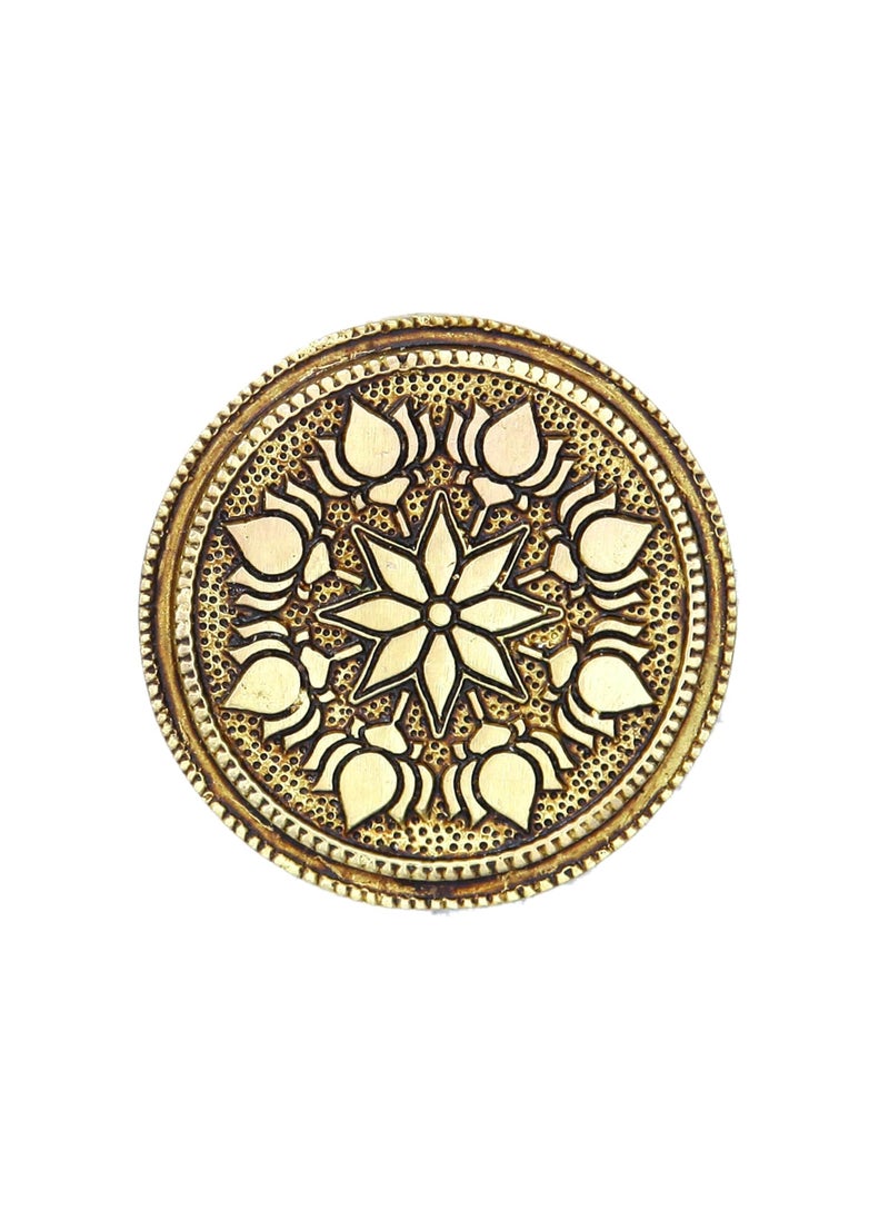 anciently anciently Round Chowki Pooja Chowki Round Round Brass Chowki Brass Gold Colour 1 Piece 6 CM Diameter Religious  - Image 5