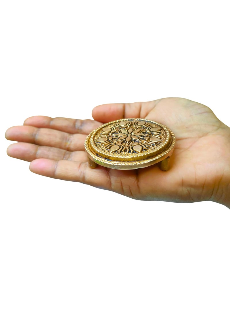 anciently anciently Round Chowki Pooja Chowki Round Round Brass Chowki Brass Gold Colour 1 Piece 6 CM Diameter Religious  - Image 2