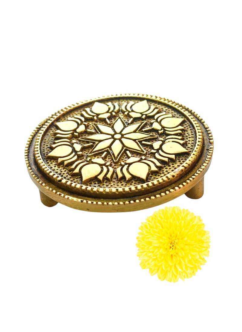 anciently anciently Round Chowki Pooja Chowki Round Round Brass Chowki Brass Gold Colour 1 Piece 6 CM Diameter Religious  - Image 1