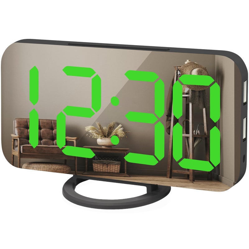 WulaWindy Digital Alarm Clock Large Mirrored LED Display with USB Charger Snooze Function Dim Mode Wall Hanging Beside Desk Clock for Bedroom