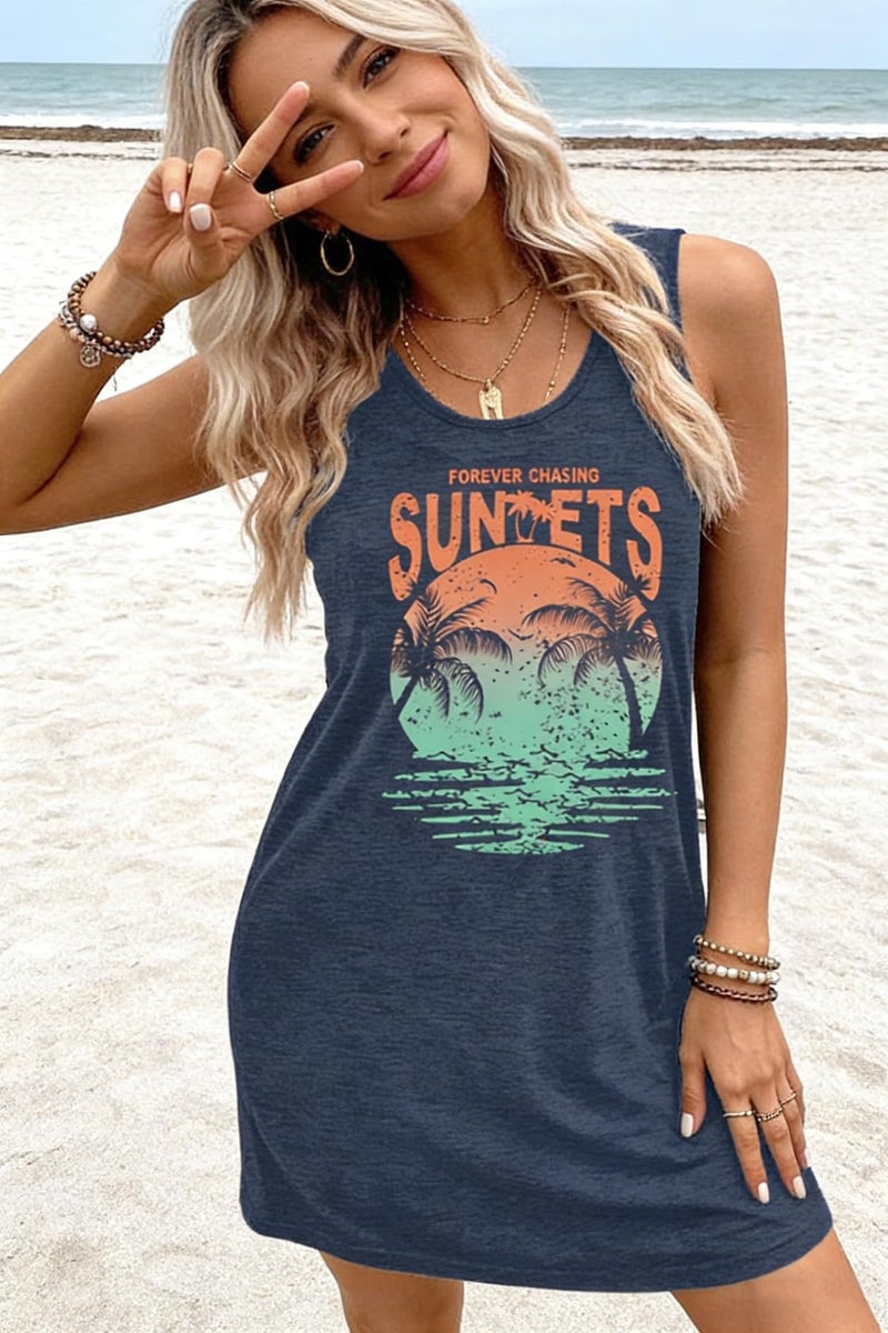 Bealatt Womens Sundresses Summer Dresses Sunset Graphic Vacation Cruise Outfits Casual Beach Sun Dress Dresses Dark Blue L - Image 3