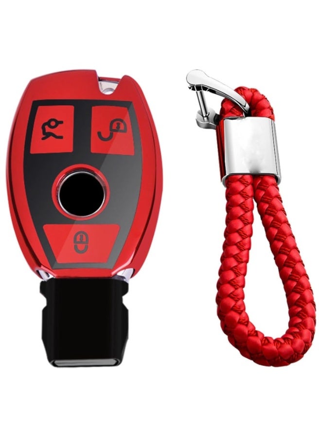 7Cylinder TPU Durable Key Fob Cover with Leather Key Chain Compatible with Mercedes Benz, A, C, E Class, GLK CLA, GLA, GLC, GLE, CLS, SLK, AMG, E260l, C200l. - Image 1