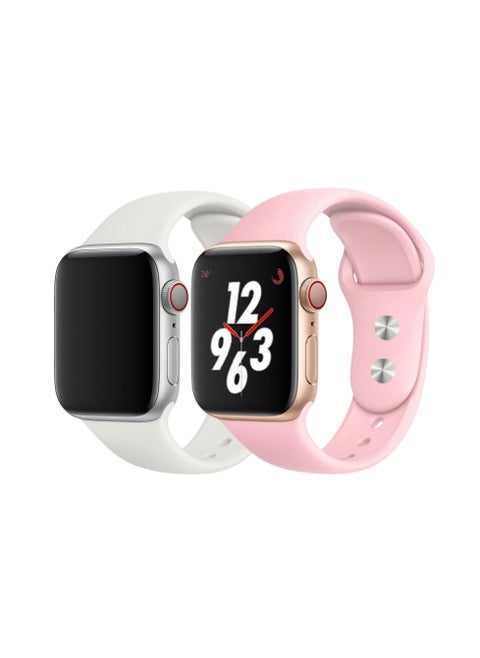 Strap For Apple Watch Series - Iwatch Silicone Sport Band Strap 42/44Mm White And Pink (Set Of 2)