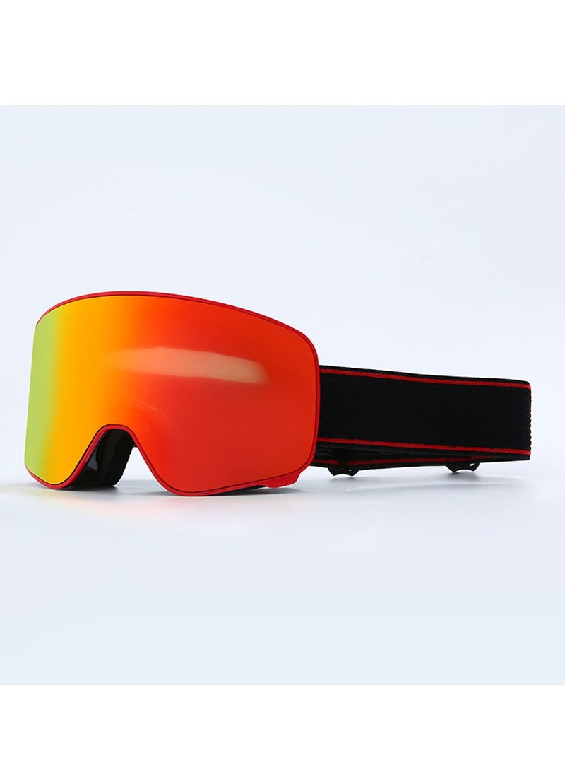 General New ski goggles equipment cylindrical goggles cardable myopia double-layer anti-fog / HX27 adult version, black frame red edge real red lens [send storage bag]  - Image 4