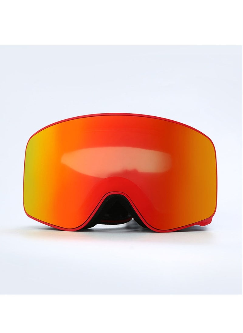 General New ski goggles equipment cylindrical goggles cardable myopia double-layer anti-fog / HX27 adult version, black frame red edge real red lens [send storage bag]  - Image 1