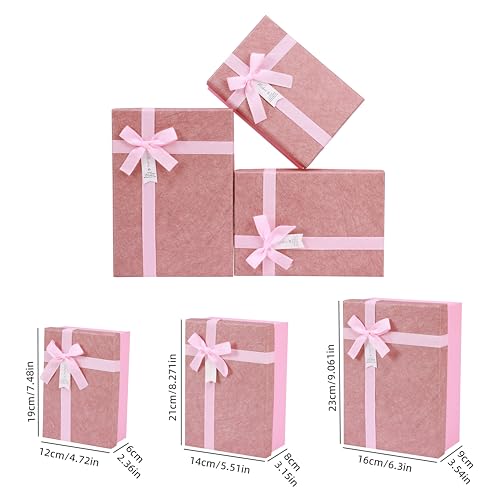 HOME ELEMENTS 3 Pcs Set of Luxury Gift Box Set with Ribbon for Packaging Multipurpose Gift Hampers Foldable Decorative Gift Packing Boxes for Presents Diwali Wedding Christmas Birthdays Special Occasions (Pink) - Image 4