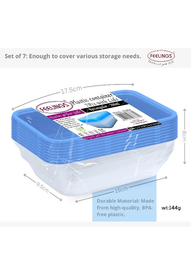 Feelings FEELINGS Plastic Food Containers with Lids, 7-Piece Set, 500ml Each, BPA-Free, Airtight, Freezer/Microwave/Dishwasher Safe, Rectangular  - Image 5