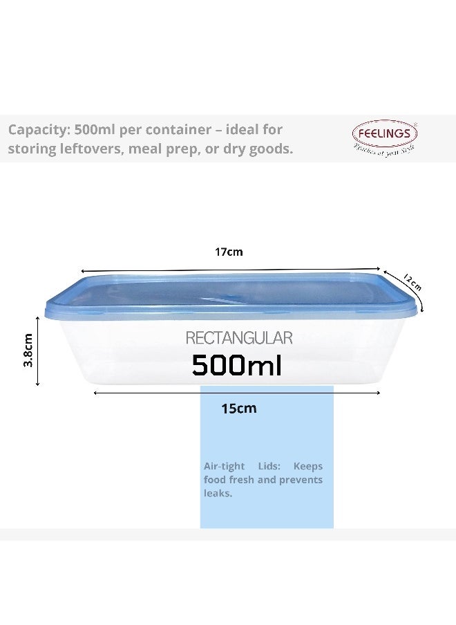 Feelings FEELINGS Plastic Food Containers with Lids, 7-Piece Set, 500ml Each, BPA-Free, Airtight, Freezer/Microwave/Dishwasher Safe, Rectangular  - Image 3