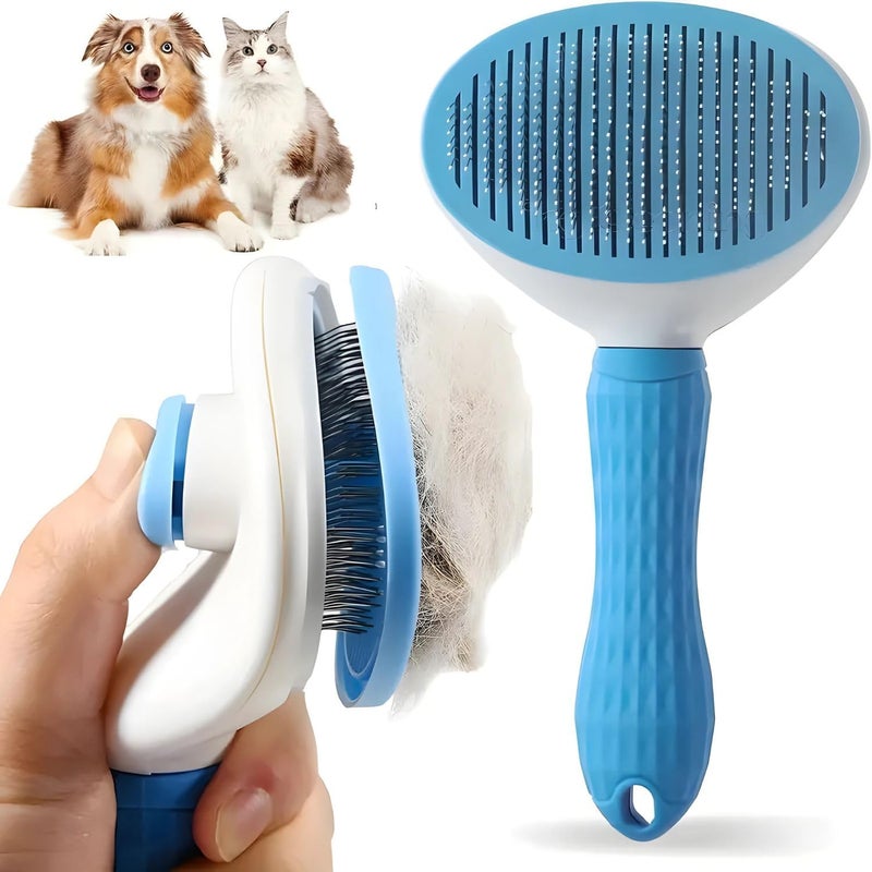 VAYINATO® Self-Cleaning Smooth Brush, Dog Cat Rabbit Pet Grooming Shedding Brush-Easy To Remove Loose Primer | One-Click Slicker Brush, Durable Hair Remover Comb (Blue) - Image 1