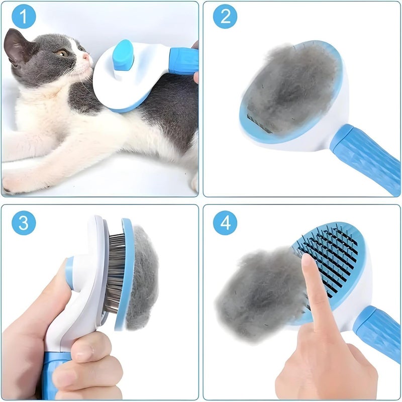 VAYINATO® Self-Cleaning Smooth Brush, Dog Cat Rabbit Pet Grooming Shedding Brush-Easy To Remove Loose Primer | One-Click Slicker Brush, Durable Hair Remover Comb (Blue) - Image 2