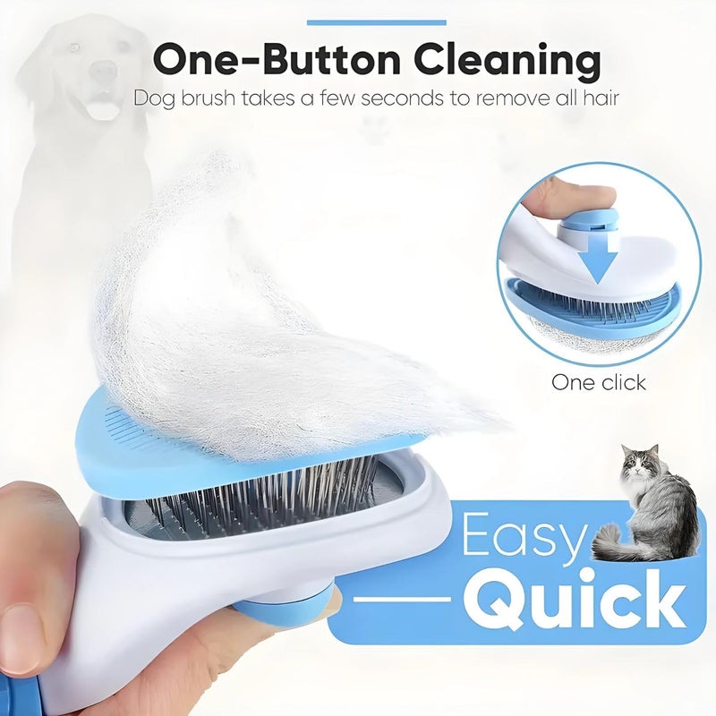 VAYINATO® Self-Cleaning Smooth Brush, Dog Cat Rabbit Pet Grooming Shedding Brush-Easy To Remove Loose Primer | One-Click Slicker Brush, Durable Hair Remover Comb (Blue) - Image 3