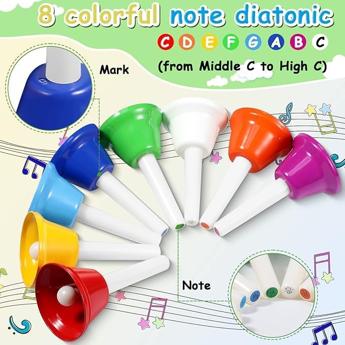 Megarya Colorful 8-Tone Handbell Set - Full-Scale Musical Instrument Kit - Image 3