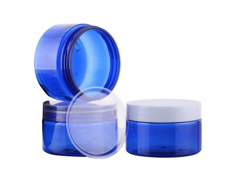 2Pcs 100G/100Ml(3.5Oz) Blue Refillable Empty Plastic Cream Jars Bottes Sample Cosmetic Makeup Container With Mixture Screw Top Cover And Inner Cap For Emulsion Hand Lotion