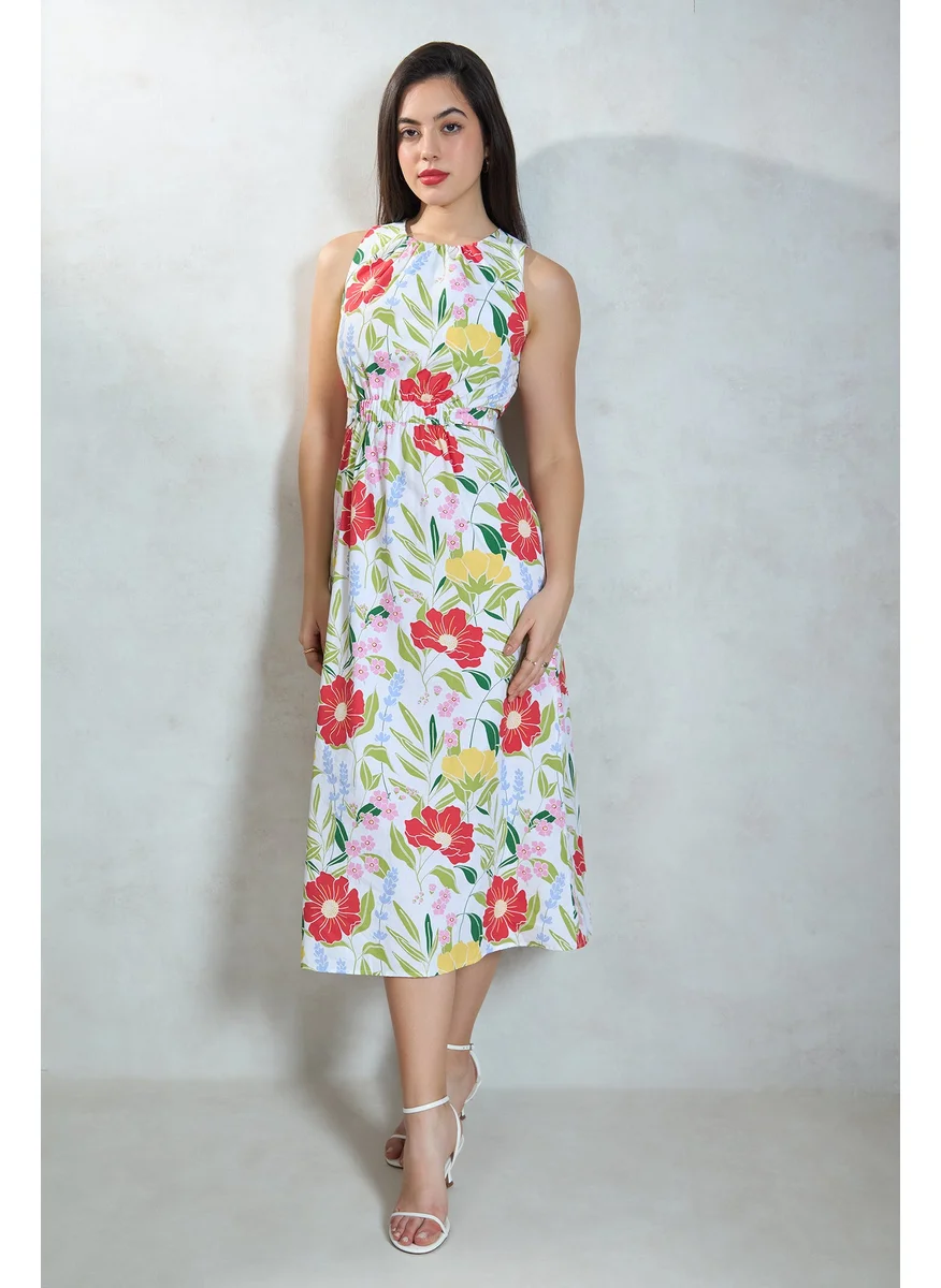 Virgio Virgio Women Cotton Round Neck Midi Length Floral Sleeveless Dress