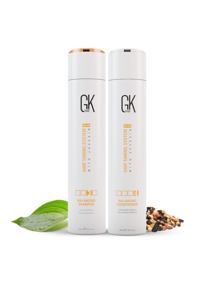 GK Hair - طقم شامبو وبلسم متوازن 300 مل للشعر الدهني والمعالج بالألوان تنظيف عميق مثالي للشعر المعالج بشكل مفرط والمجهد بيئيًا - Image 1