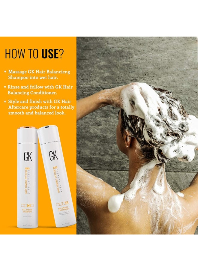 GK Hair - طقم شامبو وبلسم متوازن 300 مل للشعر الدهني والمعالج بالألوان تنظيف عميق مثالي للشعر المعالج بشكل مفرط والمجهد بيئيًا - Image 1