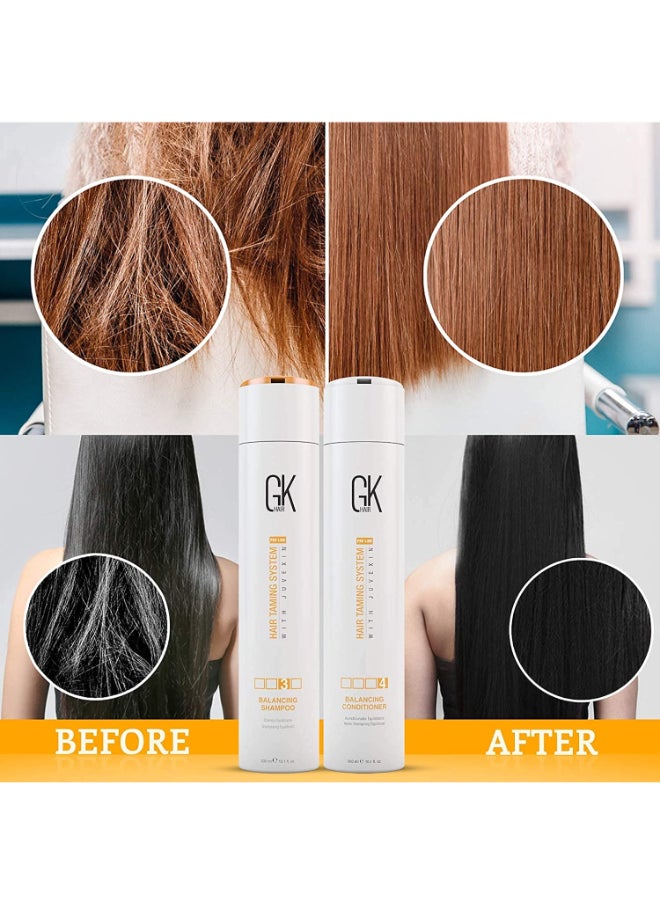 GK Hair - طقم شامبو وبلسم متوازن 300 مل للشعر الدهني والمعالج بالألوان تنظيف عميق مثالي للشعر المعالج بشكل مفرط والمجهد بيئيًا - Image 1