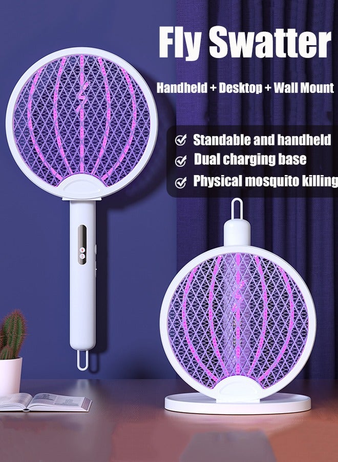 Generic Electric Fly Swatter, Foldable-Handheld Design Fly Swatter Electric Racket-Electrical Bug Zapper Racket Rechargeable Foldable 3000 Volt Mosquito Killer Mosquitoes Lamp Electric Fly Swatter Racket Foldable Mosquito Swatter for Indoor and Outdoor  - Image 1