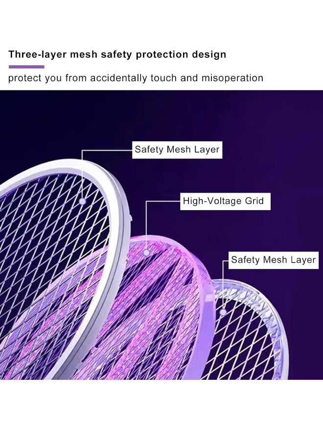 Generic Electric Fly Swatter, Foldable-Handheld Design Fly Swatter Electric Racket-Electrical Bug Zapper Racket Rechargeable Foldable 3000 Volt Mosquito Killer Mosquitoes Lamp Electric Fly Swatter Racket Foldable Mosquito Swatter for Indoor and Outdoor  - Image 3