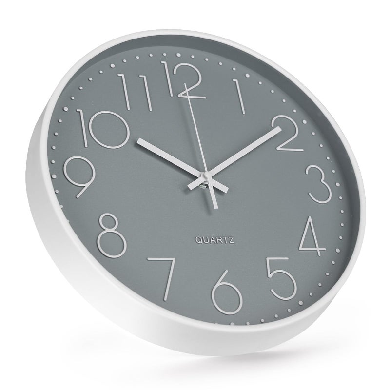 bakbrand Wall Clock 12 Inch Non-Ticking Silent Modern Simple Style Round Decor Clock Gray Stereoscopic Dial Quartz Wall Clocks for Home/Office/School/Living Room/Bedroom/Kitchen - Image 2