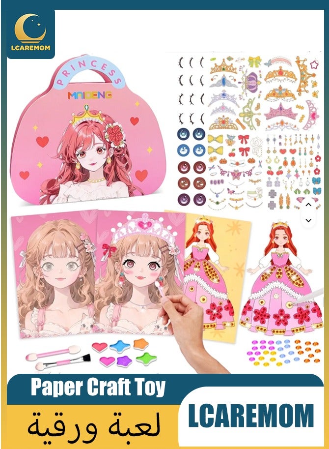 LCAREMOM Art Craft Activity for Kids, Paper Makeup DIY  Toy, Diamond Painting, Dress Up and Makeup Art Set, Creative Paper Toy and Educational Craft Kit, Birthday Gift for Kids - Image 1