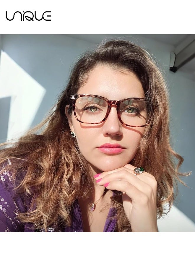 يونيك نظارات - نظارات لمنع الضوء الأزرق - نظارات غير قصيرة النظر - نظارات كمبيوتر/ قراءة/ ألعاب / تلفاز / هاتف محمول للنساء والرجال - مضاد لإجهاد العين - نظارات موضة خفيفة جدًا من مادة PC - مع علبة نظارات (نقشة الفهد) - Image 4