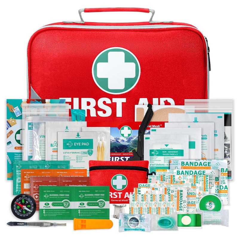 General Medi 2-in-1 First Aid Kit (215 Piece Set) + 43 Piece Mini First Aid Kit -Includes Ice(Cold) Pack, Moleskin Pad and Emergency Blanket for Travel, Home, Office, Car, Workplace - Image 1