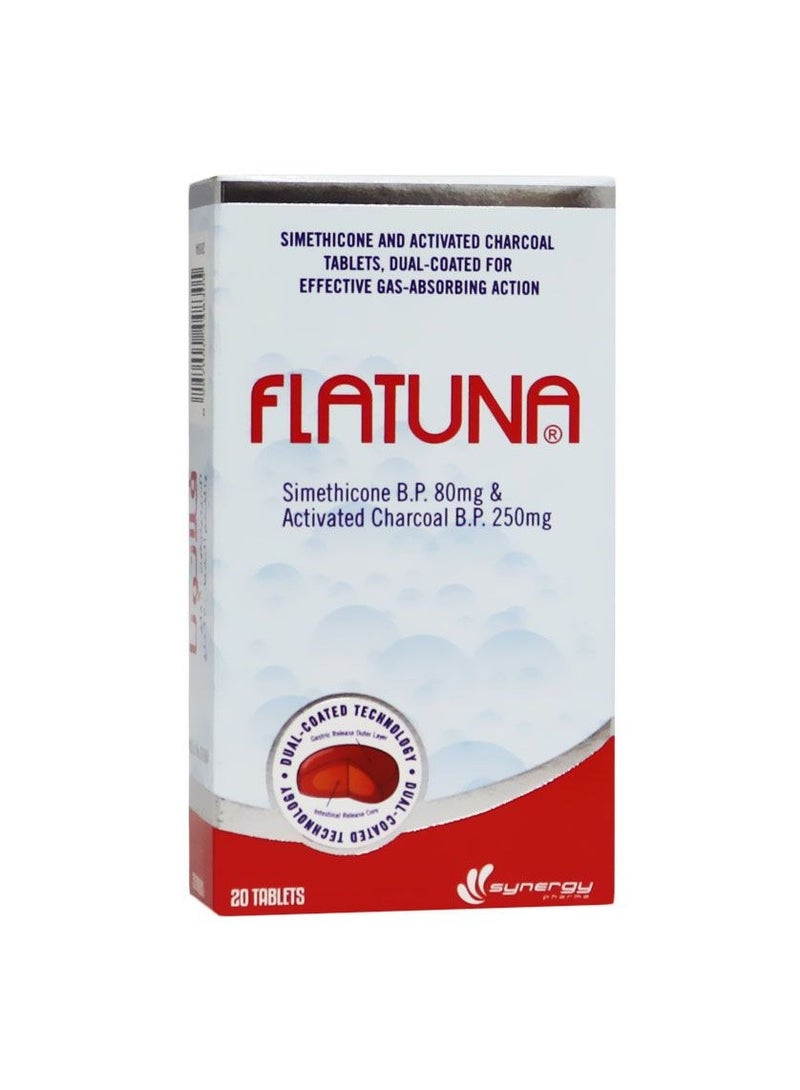 FLATUNA Simethicon And Activated Charcoal For Gas Relief 20 Tablets