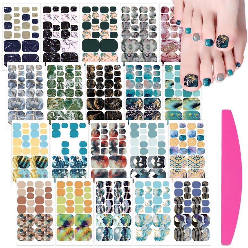 SILPECWEE 20 Sheets Toe Nail Stickers Full Nail Wraps for Toes Marble Toenail Polish Strips Gel Nail Strips Self Adhesive Toenails Polish Stickers Nail Art with 1pc Nail File