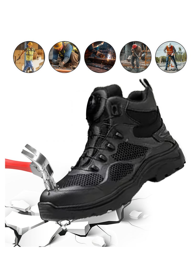 Men's Leather Shoes Uniquely Designed Simple Shoes With Knobs Products Workers Wide Foot Safety Shoes Hat Mid-cut Work Boots (40 EUR) - Image 1