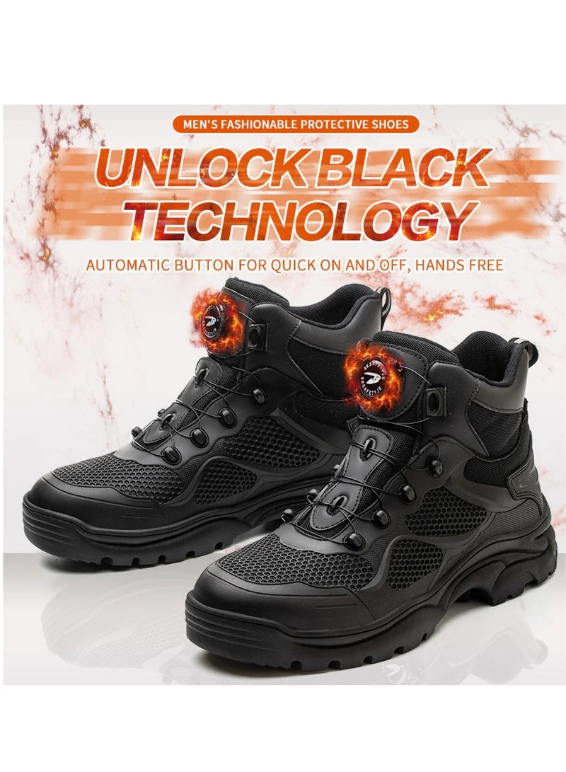 Verci Men's Leather Shoes Uniquely Designed Simple Shoes With Knobs Products Workers Wide Foot Safety Shoes Hat Mid-cut Work Boots (40 EUR)  - Image 3