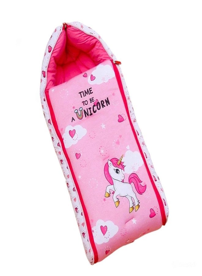 RUMPES 3-in-1 Baby Bed, Sleeping Bag & Carry Nest - Portable Cotton Bassinet for Newborns & Infants, Unisex Baby Bedding for Travel & Home, Soft & Breathable, 0M+ (P-New Pink Unicorn SLP) - Image 1